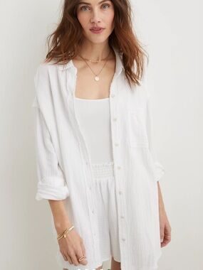 Aerie Pool-to-Party Button-Front Cover-Up Shirt
